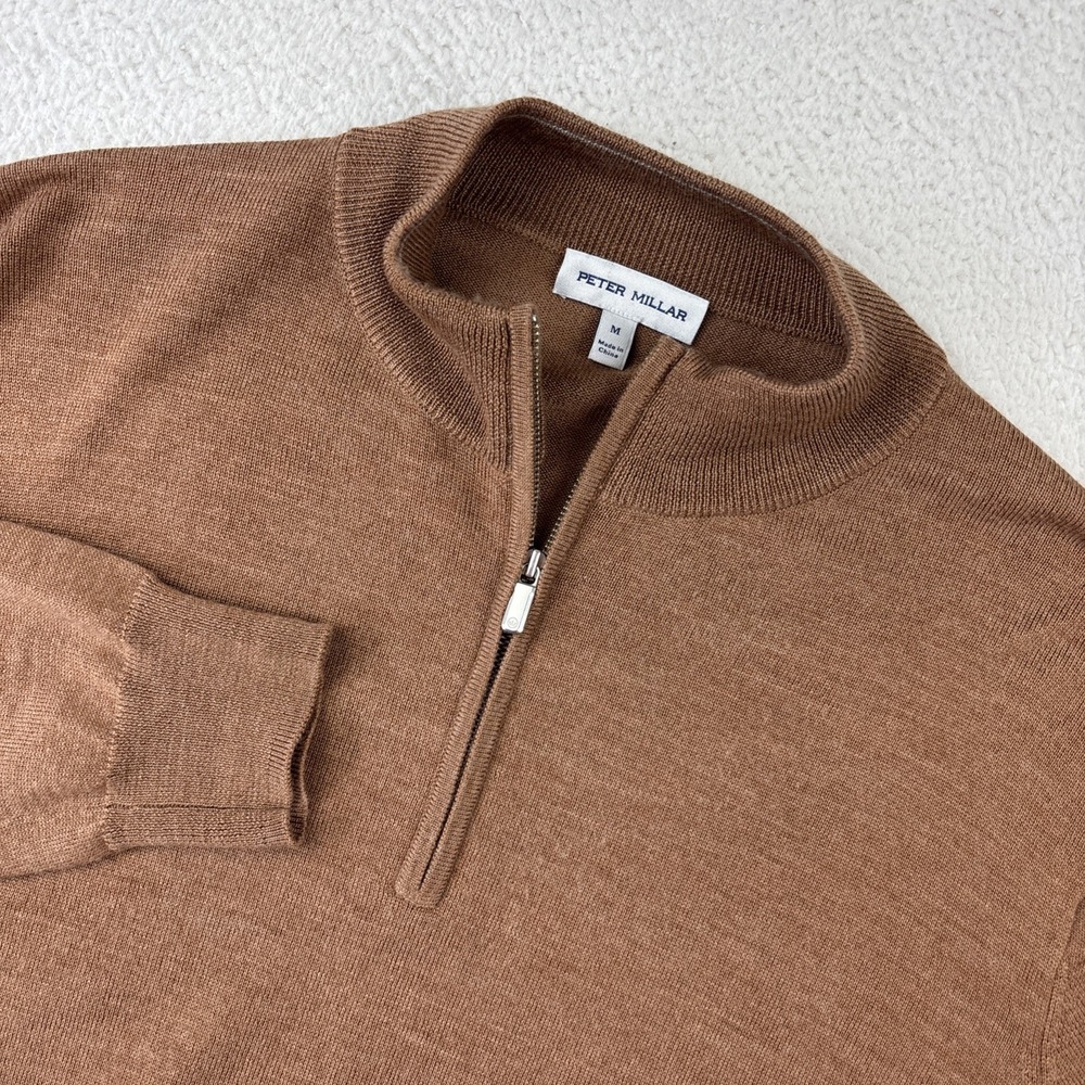 PETER MILLAR Autumn Crest 1/4 Zip Sweater Mens Medium Brown Luxury Wool Pullover
